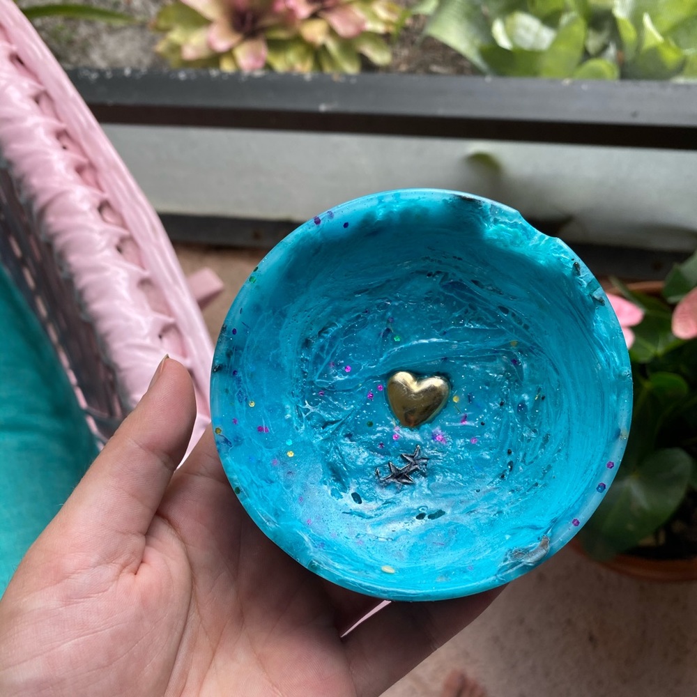 Handmade turquoise resin ashtray